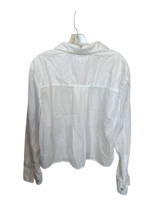AMO Size M White Pima Cotton Collar Button Down Front Pocket Long Sleeve Top White / M
