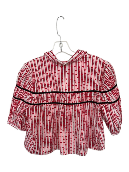 Maeve Size S Red & White Cotton Short Sleeve Striped Hearts Button Down Top Red & White / S