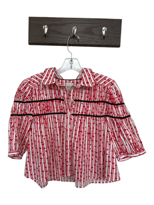 Maeve Size S Red & White Cotton Short Sleeve Striped Hearts Button Down Top Red & White / S