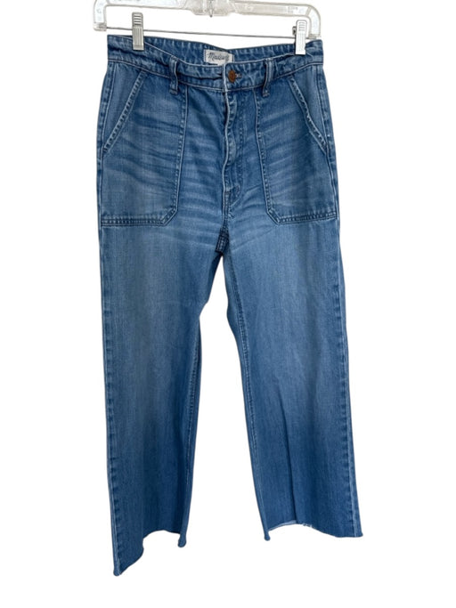 Madewell Size 27 Med Light Wash Cotton High Waist Wide Leg Raw Hem Jeans Med Light Wash / 27