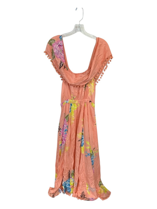 Farm Rio Size XS Peach & Multi Off Shoulder Botanical Pom Pom Buttons Dress Peach & Multi / XS