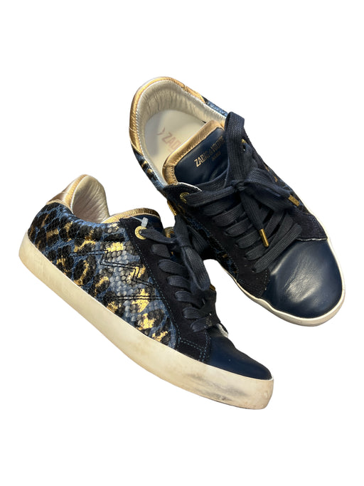 Zadig & Voltaire Shoe Size 38 navy & gold Leather Metallic Sneakers navy & gold / 38