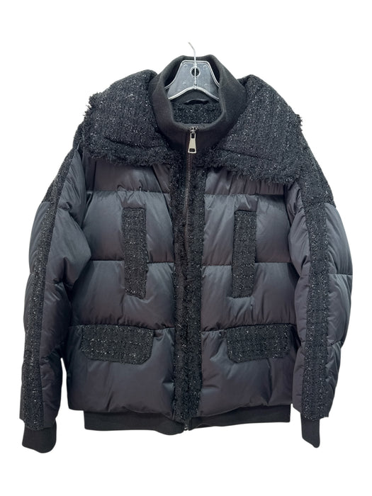 Linda Richard Luxury Size L Black Polyester & Goose Down Tweed Trim Jacket Black / L