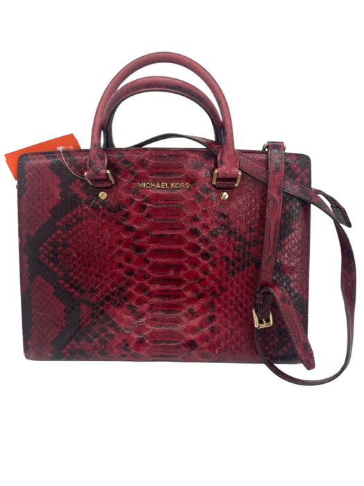 Michael Michael Kors Burgundy & Black Leather Embossed Snake Print Bag Burgundy & Black
