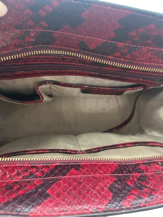 Michael Michael Kors Burgundy & Black Leather Embossed Snake Print Bag Burgundy & Black