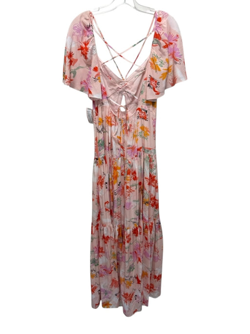 Tanya Taylor Size 2 White, Orange, Pink Silk Abstract Floral Back Zip Maxi Gown White, Orange, Pink / 2