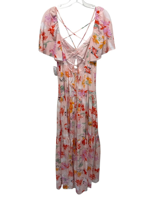 Tanya Taylor Size 2 White, Orange, Pink Silk Abstract Floral Back Zip Maxi Gown White, Orange, Pink / 2
