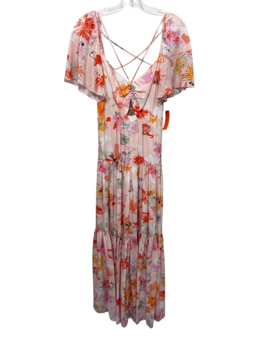 Tanya Taylor Size 2 White, Orange, Pink Silk Abstract Floral Back Zip Maxi Gown White, Orange, Pink / 2