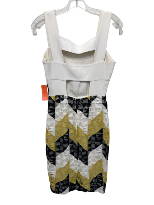 A.L.C. Size 4 White, Black, Yellow Polyester Stitch Detail Overlay Dress White, Black, Yellow / 4