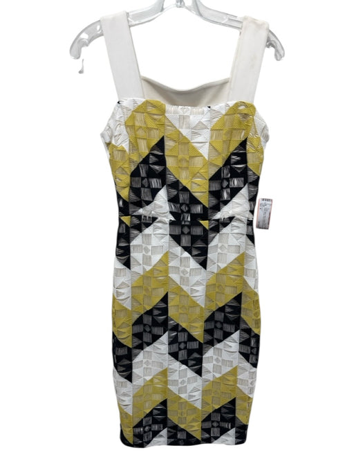 A.L.C. Size 4 White, Black, Yellow Polyester Stitch Detail Overlay Dress White, Black, Yellow / 4