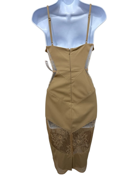 House of CB Size M Tan Poliamide Lace Semi Sheer bustier Spaghetti Strap Dress Tan / M