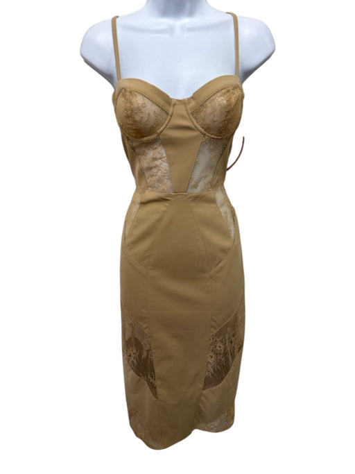 House of CB Size M Tan Poliamide Lace Semi Sheer bustier Spaghetti Strap Dress Tan / M