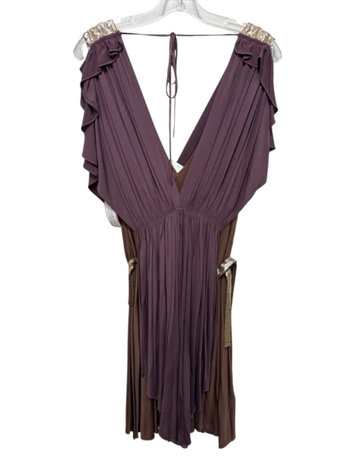 BCBG Maxazria RUNWAY Size L Purple & Brown Rayon Elastic Draping chainmail Dress Purple & Brown / L