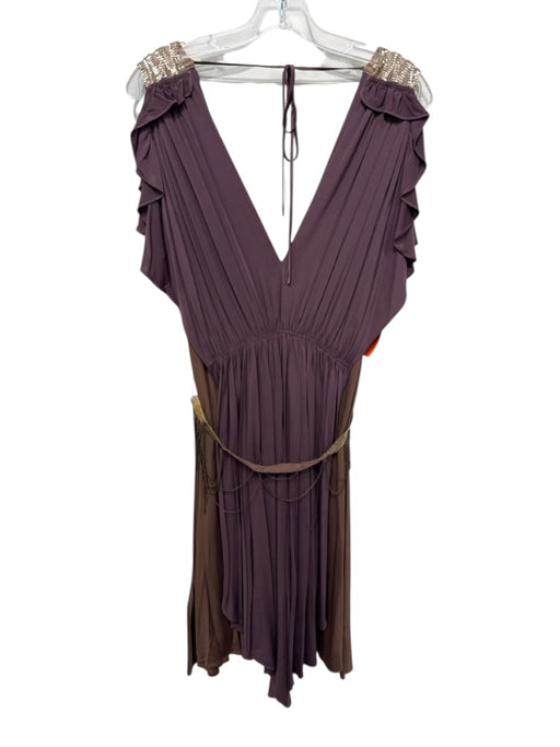 BCBG Maxazria RUNWAY Size L Purple & Brown Rayon Elastic Draping chainmail Dress Purple & Brown / L