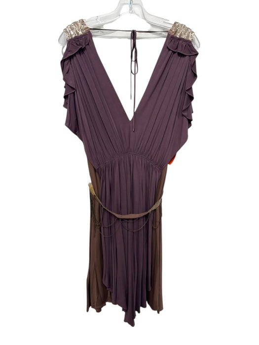 BCBG Maxazria RUNWAY Size L Purple & Brown Rayon Elastic Draping chainmail Dress Purple & Brown / L
