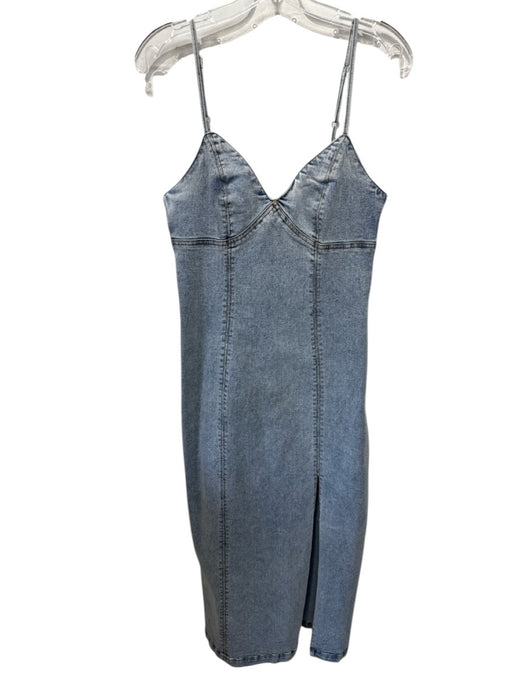 Habitual Size S Light Denim Cotton Back Zip Below the Knee Spaghetti Strap Dress Light Denim / S