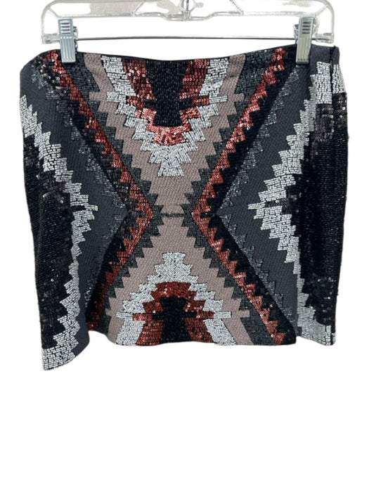Zara Size M Black, Orange, Taupe Polyester Embroidered Sequined Side Zip Skirt Black, Orange, Taupe / M