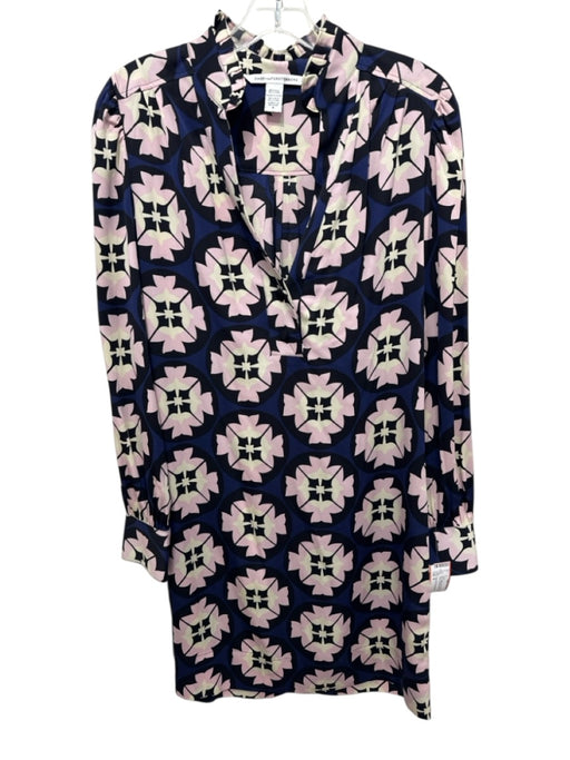 Diane Von Furstenberg Size 8 navy, black, pink, beige Silk Button Down Dress navy, black, pink, beige / 8