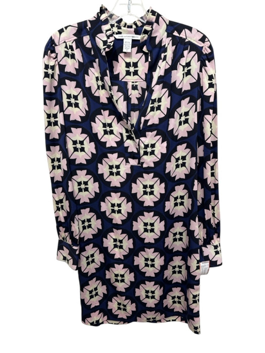 Diane Von Furstenberg Size 8 navy, black, pink, beige Silk Button Down Dress navy, black, pink, beige / 8