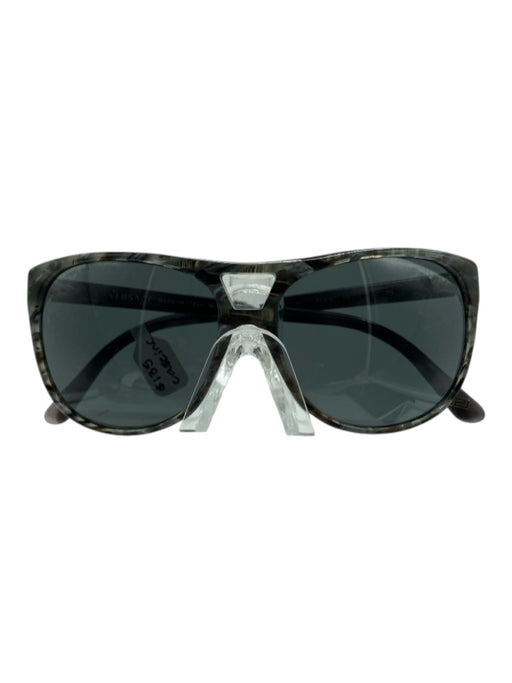 Versace Black & Gray Acetate Striped Aviator Marled Black Lenses Sunglasses Black & Gray