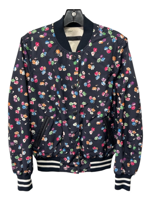 Coach Size Est M Navy Multi Floral Zip Up Bomber Jacket Navy Multi / Est M