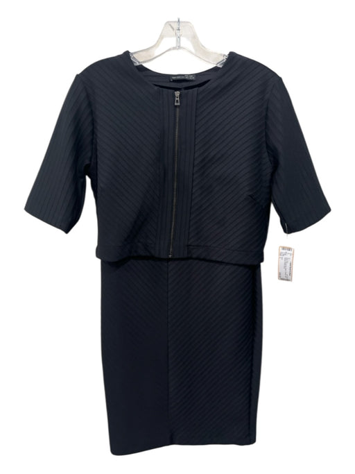 Zara Size L Black Missing tag Zipper Pleated Half Sleeve Skirt Set Black / L