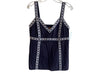 Tory Burch Size 6 Navy Cotton Sleeveless V Neck Embroidered Design Top Navy / 6