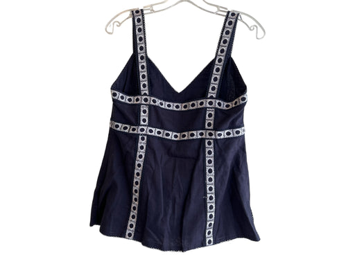 Tory Burch Size 6 Navy Cotton Sleeveless V Neck Embroidered Design Top Navy / 6