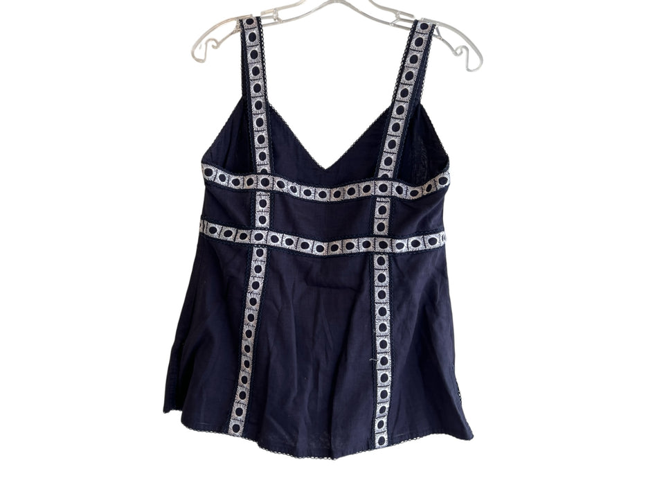 Tory Burch Size 6 Navy Cotton Sleeveless V Neck Embroidered Design Top Navy / 6