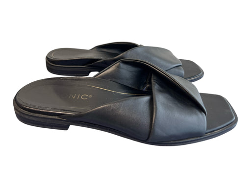 Vionic Shoe Size 9.5 Black Leather Criss Cross Slide Flat Shoes Black / 9.5