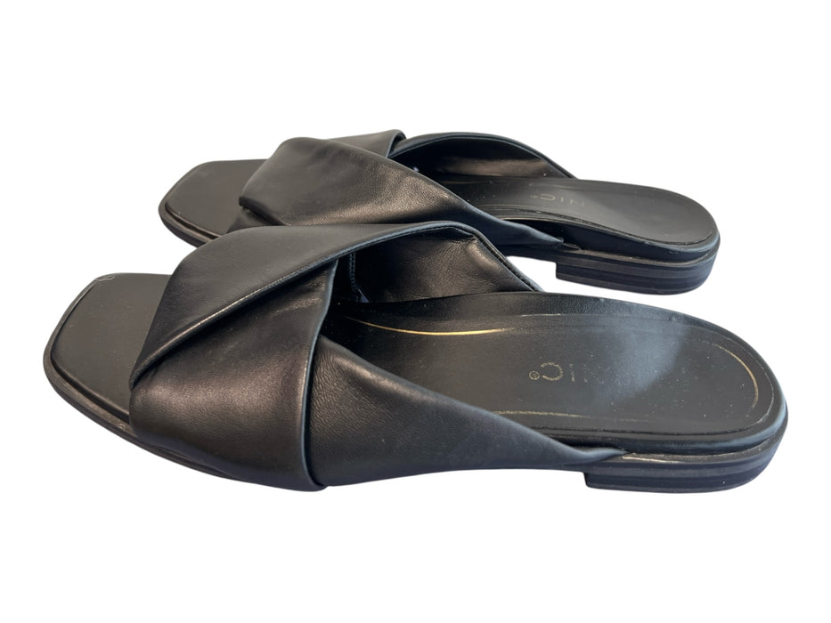 Vionic Shoe Size 9.5 Black Leather Criss Cross Slide Flat Shoes Black / 9.5