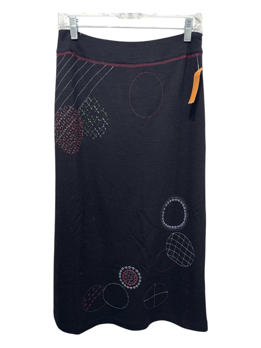 Garnet Hill Size 8 Black & Red Print Wool Side Zip Embroider Detailing Skirt Black & Red Print / 8