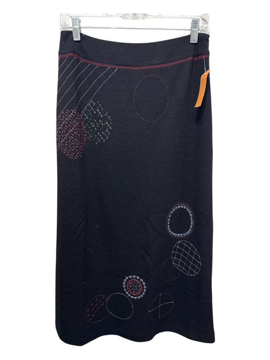 Garnet Hill Size 8 Black & Red Print Wool Side Zip Embroider Detailing Skirt Black & Red Print / 8