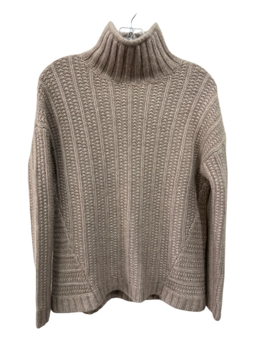 Garnet Hill Size Medium Taupe Beige Cashmere Long Sleeve Knit Mock Neck Sweater Taupe Beige / Medium
