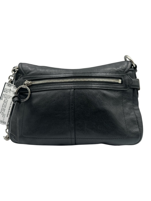 Coach Black Leather Turnlock Flap Chain Strap Silver hardware Bag Black / Small