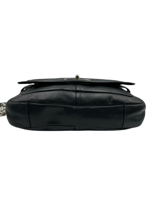 Coach Black Leather Turnlock Flap Chain Strap Silver hardware Bag Black / Small