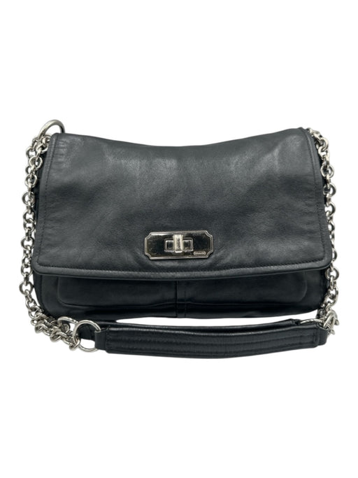Coach Black Leather Turnlock Flap Chain Strap Silver hardware Bag Black / Small