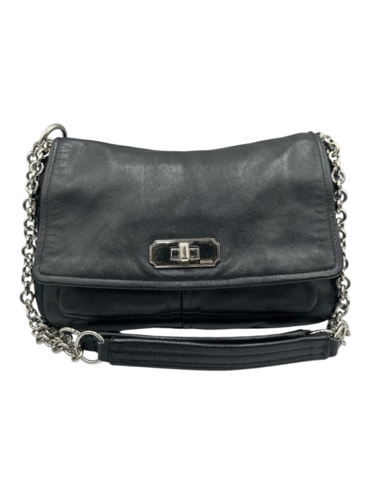 Coach Black Leather Turnlock Flap Chain Strap Silver hardware Bag Black / Small