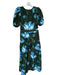 De Loreta Size S Green & Blue Cotton Short Balloon Sleeve Flowers backing Dress Green & Blue / S