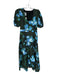 De Loreta Size S Green & Blue Cotton Short Balloon Sleeve Flowers backing Dress Green & Blue / S