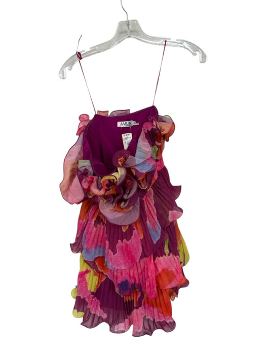 AMUR Size 2 Purple & Multi Polyester Strapless Acordian Pleated Side Zip Dress Purple & Multi / 2