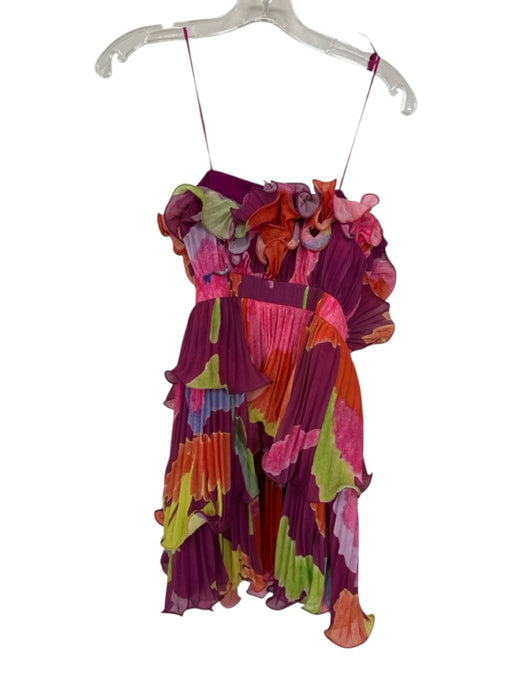 AMUR Size 2 Purple & Multi Polyester Strapless Acordian Pleated Side Zip Dress Purple & Multi / 2