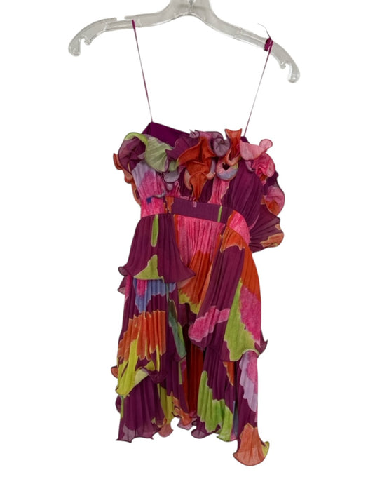 AMUR Size 2 Purple & Multi Polyester Strapless Acordian Pleated Side Zip Dress Purple & Multi / 2
