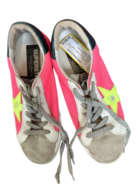 Golden Goose Shoe Size 37 Hot Pink & Yellow Leather Mesh Athletic Sneakers Hot Pink & Yellow / 37