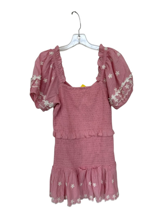 Loveshackfancy Size S Pink & White Cotton Long Balloon Sleeve Swiss Dot Dress Pink & White / S