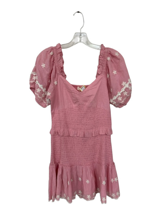 Loveshackfancy Size S Pink & White Cotton Long Balloon Sleeve Swiss Dot Dress Pink & White / S
