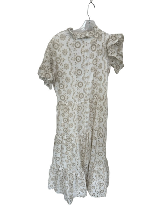 Abbey Glass Size XS Tan & White Cotton Short Sleeve Eyelet Belted Maxi Dress Tan & White / XS