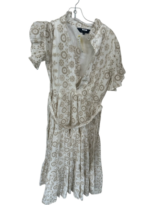 Abbey Glass Size XS Tan & White Cotton Short Sleeve Eyelet Belted Maxi Dress Tan & White / XS