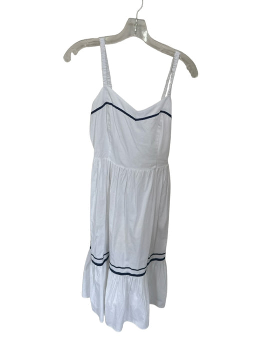 J. Crew Size 0 White & Navy Cotton Spaghetti Strap Side Zip Ribbon Detail Dress White & Navy / 0