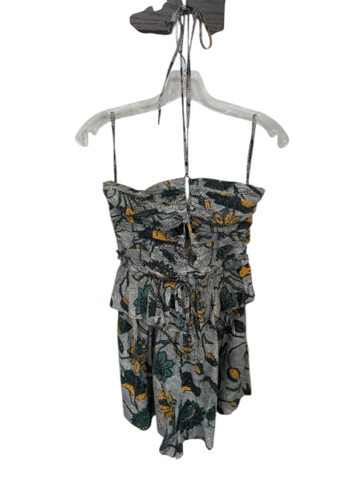 Ulla Johnson Size 4 Teal & Mustard Cotton Halter Neck Botanical Back Zip Romper Teal & Mustard / 4